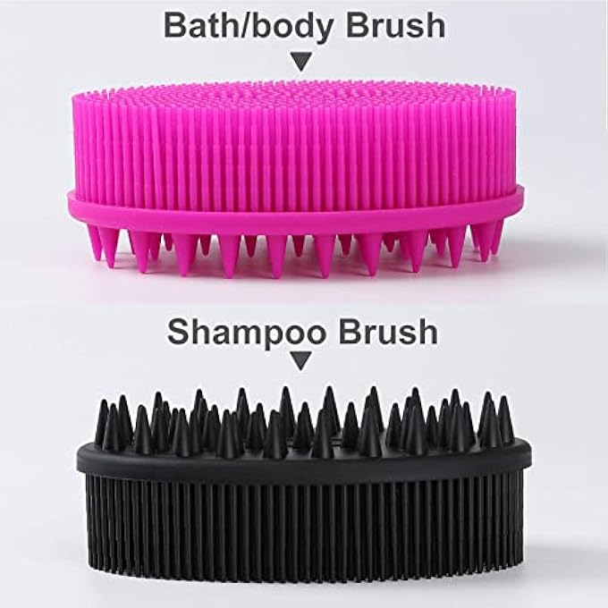 كاست ويف فرشاة 2Pcs Upgrade 2 في 1 للحمام والشامبو، مقشر الجسم سيليكون للاستخدام في الاستحمام، فرشاة تقشير للجسم، ليفة سيليكون فاخرة، مفرش للرأس، مدلك/فرشاة فروة الرأس، مبللة وجافة، سهلة التنظيف - Image 5